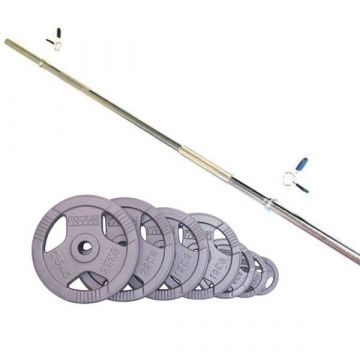 Halterset - Focus Fitness - 65 t/m 100 kg - Hamerton - 220 cm - 30 mm - Gietijzer - Per set